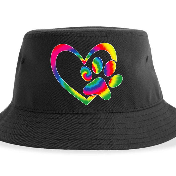 Animal Rescue Dog Cat Paw Heart Print Tie Dye Dog Dad Mom Sustainable Bucket Hat