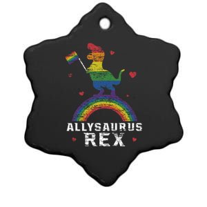 Allysaurus Rex Dinosaur In Rainbow Flag Ally LGBT Pride Ceramic Star Ornament