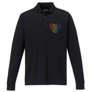 Animal Rescue Dog Cat Paw Heart Print Rainbow Dog Dad Mom Performance Long Sleeve Polo