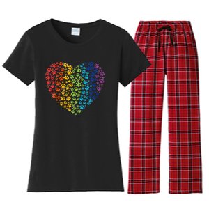 Animal Rescue Dog Cat Paw Heart Print Rainbow Dog Dad Mom Women's Flannel Pajama Set