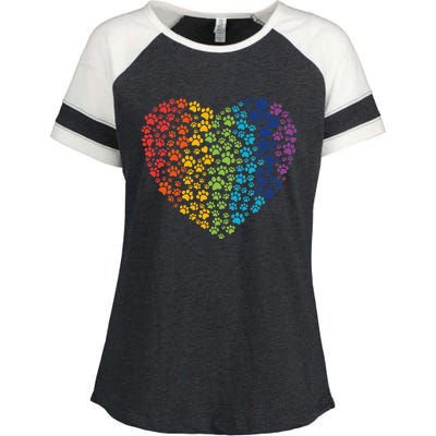 Animal Rescue Dog Cat Paw Heart Print Rainbow Dog Dad Mom Enza Ladies Jersey Colorblock Tee