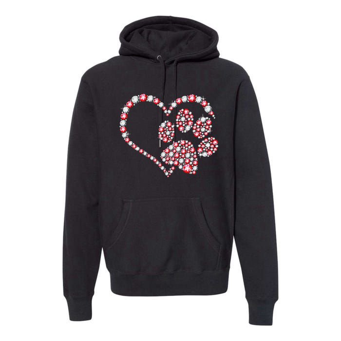 Animal Rescue Dog Paw Print Heart For Valentines Day Premium Hoodie