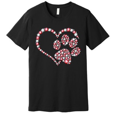 Animal Rescue Dog Paw Print Heart For Valentines Day Premium T-Shirt