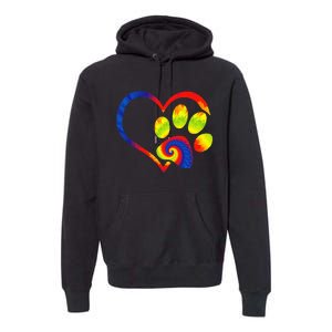 Animal Rescue Dog Paw Print Tie Dye Rainbow Dog Love Premium Hoodie