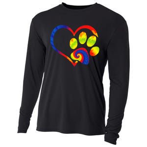 Animal Rescue Dog Paw Print Tie Dye Rainbow Dog Love Cooling Performance Long Sleeve Crew