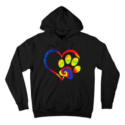 Animal Rescue Dog Paw Print Tie Dye Rainbow Dog Love Tall Hoodie