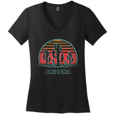 Arizona Retro Desert Sunset 80s Style Women's V-Neck T-Shirt