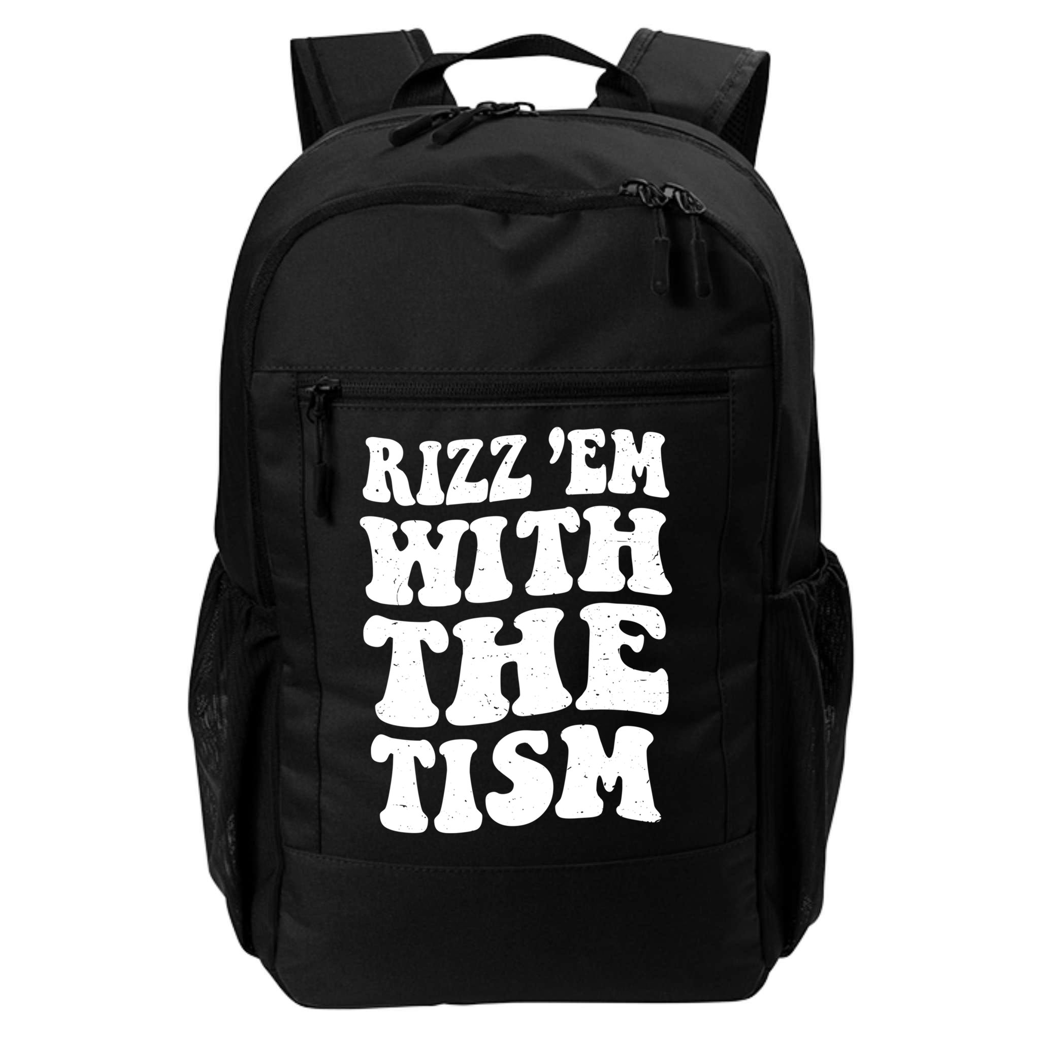 Autism Rizz Em With The Tism Funny Autistic Meme Groovy Cool Gift Backpack