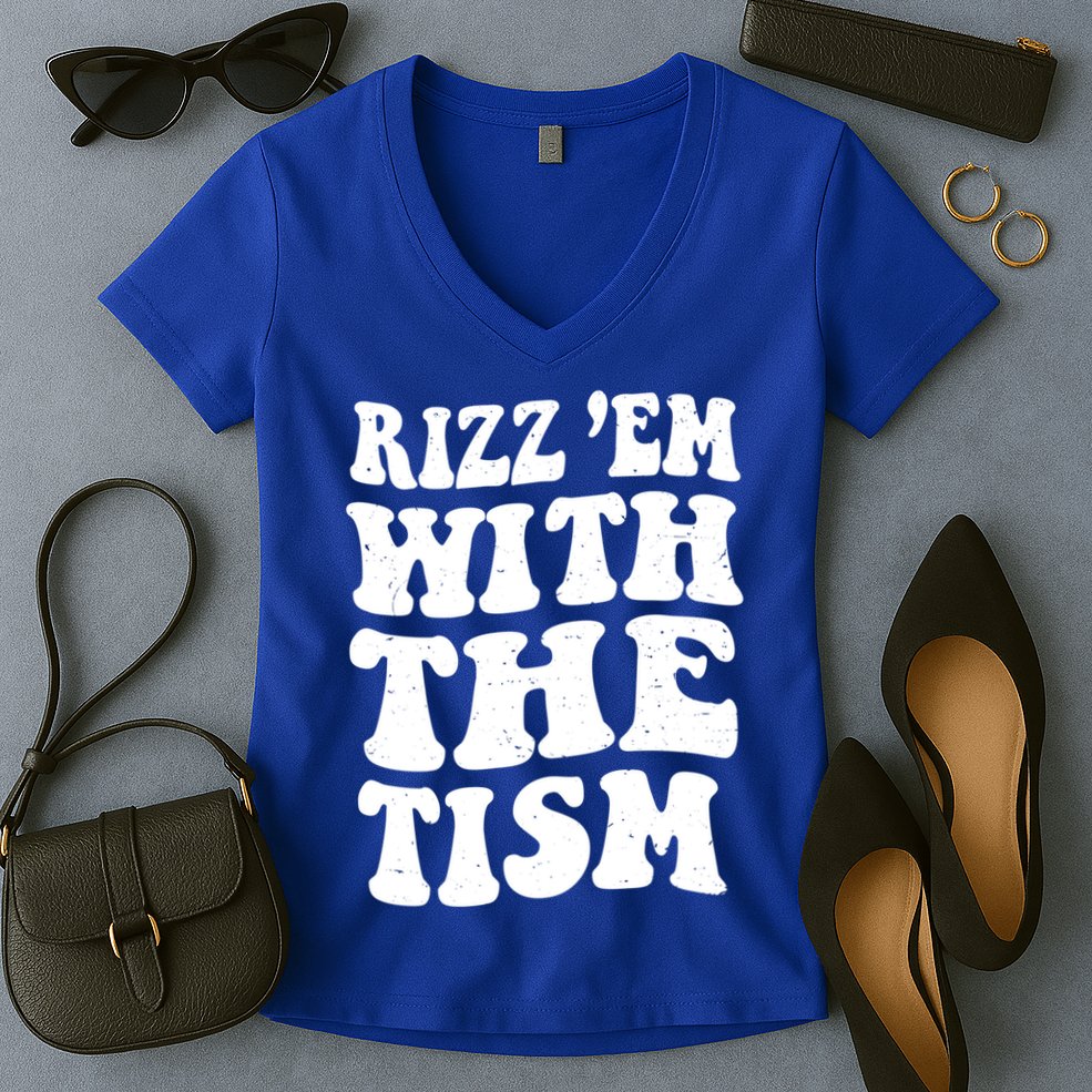 Autism Rizz Em With The Tism Funny Autistic Meme Groovy Cool Gift Women's V-Neck T-Shirt
