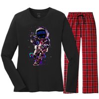 Astronaut Rave Edm Techno Festival Psytrance Dubstep Women's Long Sleeve Flannel Pajama Set 