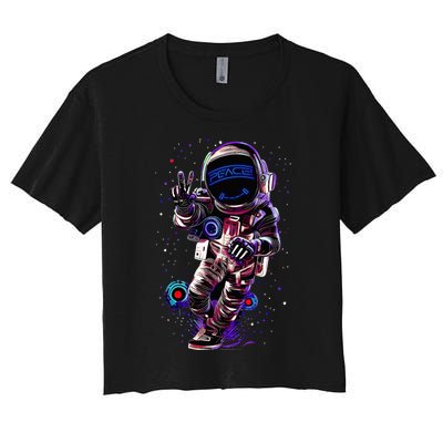 Astronaut Rave Edm Techno Festival Psytrance Dubstep Women's Crop Top Tee