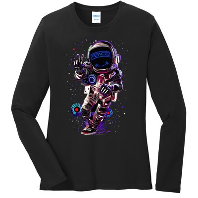 Astronaut Rave Edm Techno Festival Psytrance Dubstep Ladies Long Sleeve Shirt