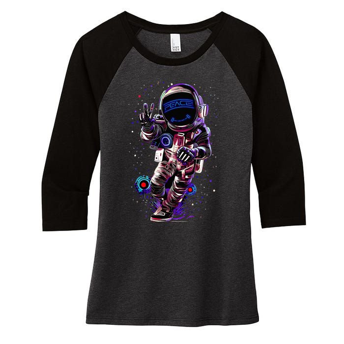 Astronaut Rave Edm Techno Festival Psytrance Dubstep Women's Tri-Blend 3/4-Sleeve Raglan Shirt