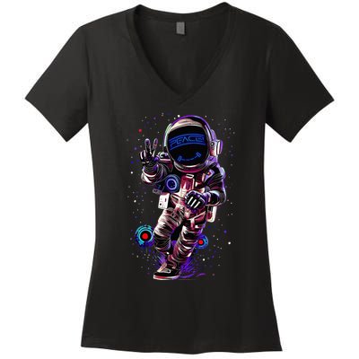 Astronaut Rave Edm Techno Festival Psytrance Dubstep Women's V-Neck T-Shirt