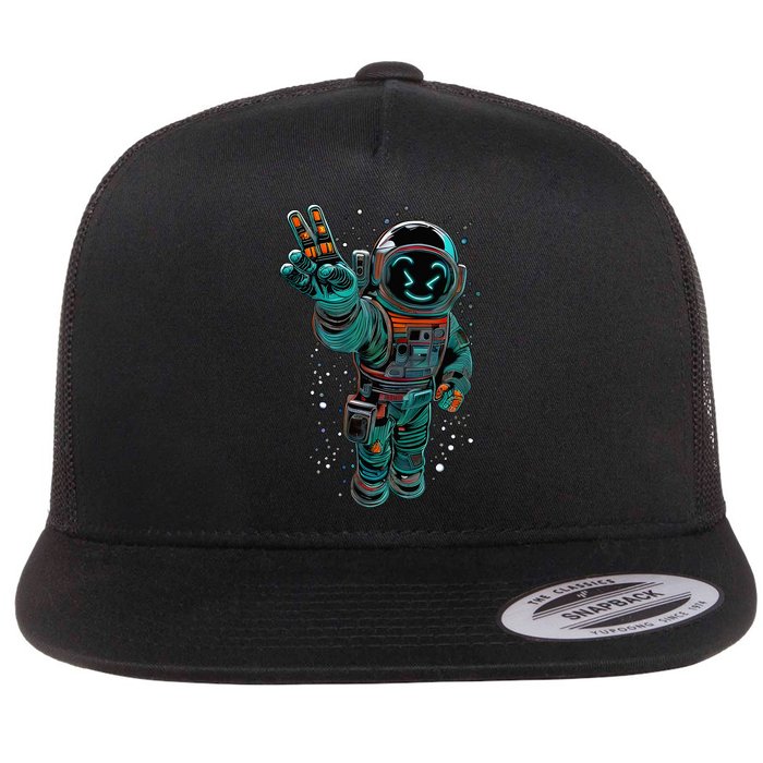 Astronaut Rave Edm Techno Festival Psytrance Dubstep Flat Bill Trucker Hat