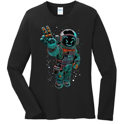 Astronaut Rave Edm Techno Festival Psytrance Dubstep Ladies Long Sleeve Shirt