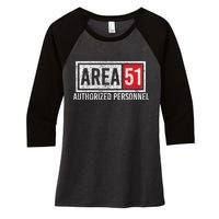 AREA 51 Authorized Personnel Women's Tri-Blend 3/4-Sleeve Raglan Shirt