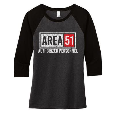 AREA 51 Authorized Personnel Women's Tri-Blend 3/4-Sleeve Raglan Shirt