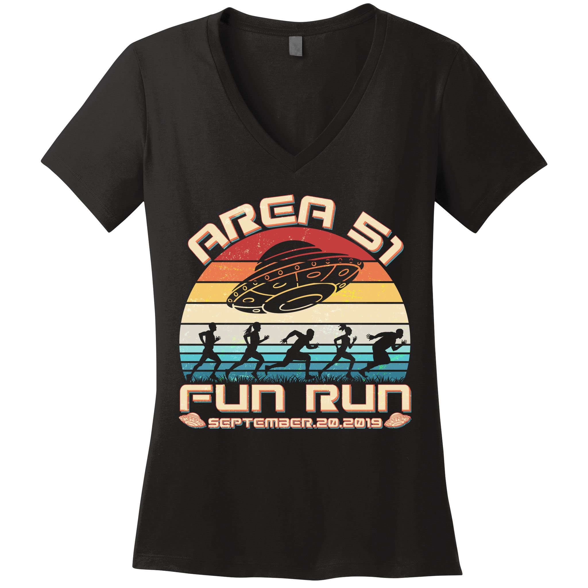 Area 51 Fun Run September 20 2019 Vintage Women's V-Neck T-Shirt