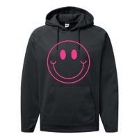 70s Cute Pink Smile Face Peace Happy Smiling Face Performance Fleece Hoodie