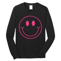 70s Cute Pink Smile Face Peace Happy Smiling Face Long Sleeve Shirt