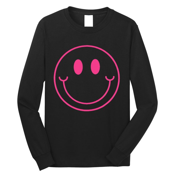 70s Cute Pink Smile Face Peace Happy Smiling Face Long Sleeve Shirt