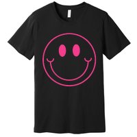 70s Cute Pink Smile Face Peace Happy Smiling Face Premium T-Shirt