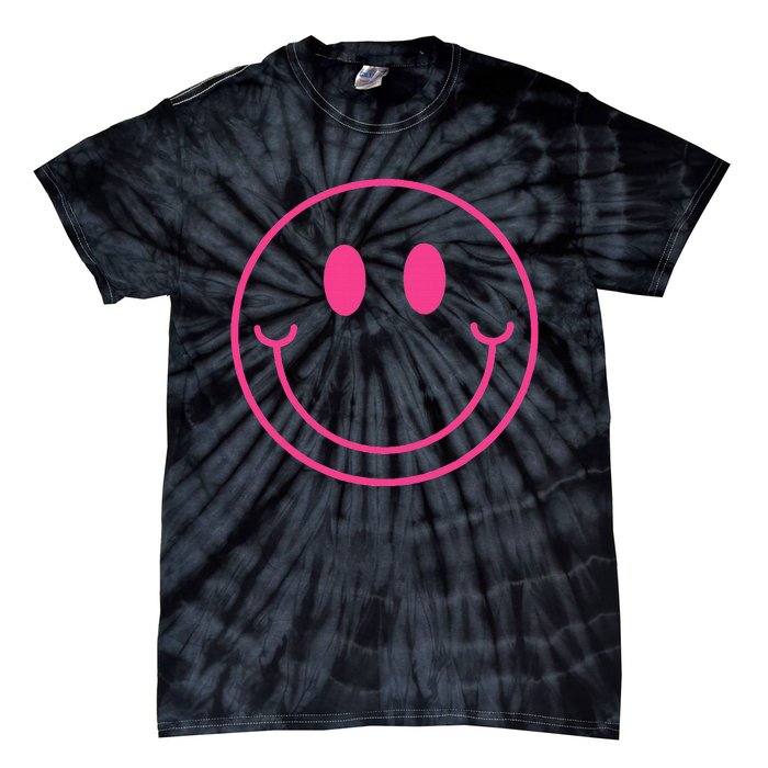 70s Cute Pink Smile Face Peace Happy Smiling Face Tie-Dye T-Shirt