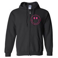 70s Cute Pink Smile Face Peace Happy Smiling Face Full Zip Hoodie