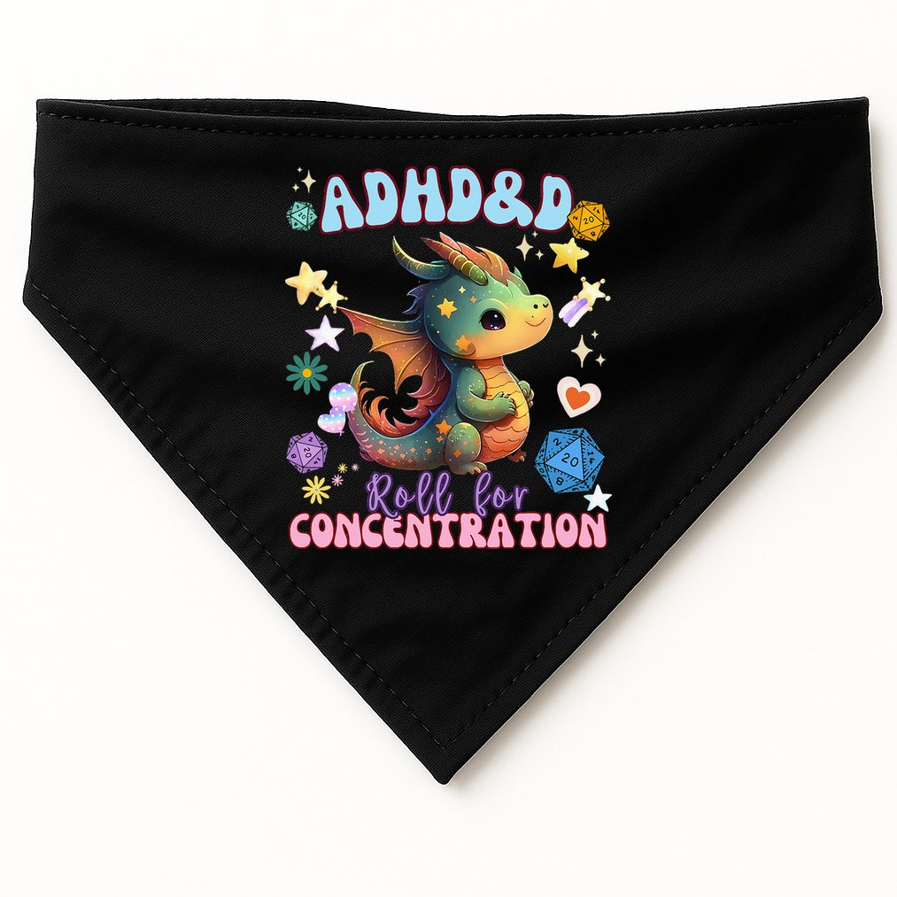 ADHD&D Roll For Concentration Cute Watercolor Dragon USA-Made Doggie Bandana