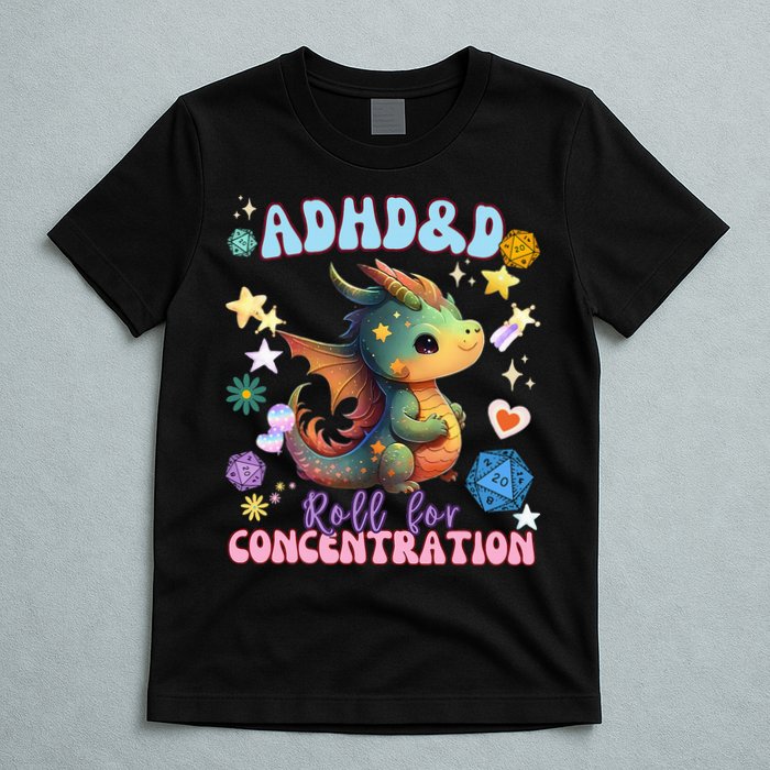 ADHD&D Roll For Concentration Cute Watercolor Dragon T-Shirt