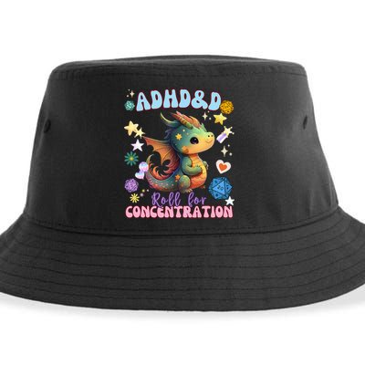 ADHD&D Roll For Concentration Cute Watercolor Dragon Sustainable Bucket Hat