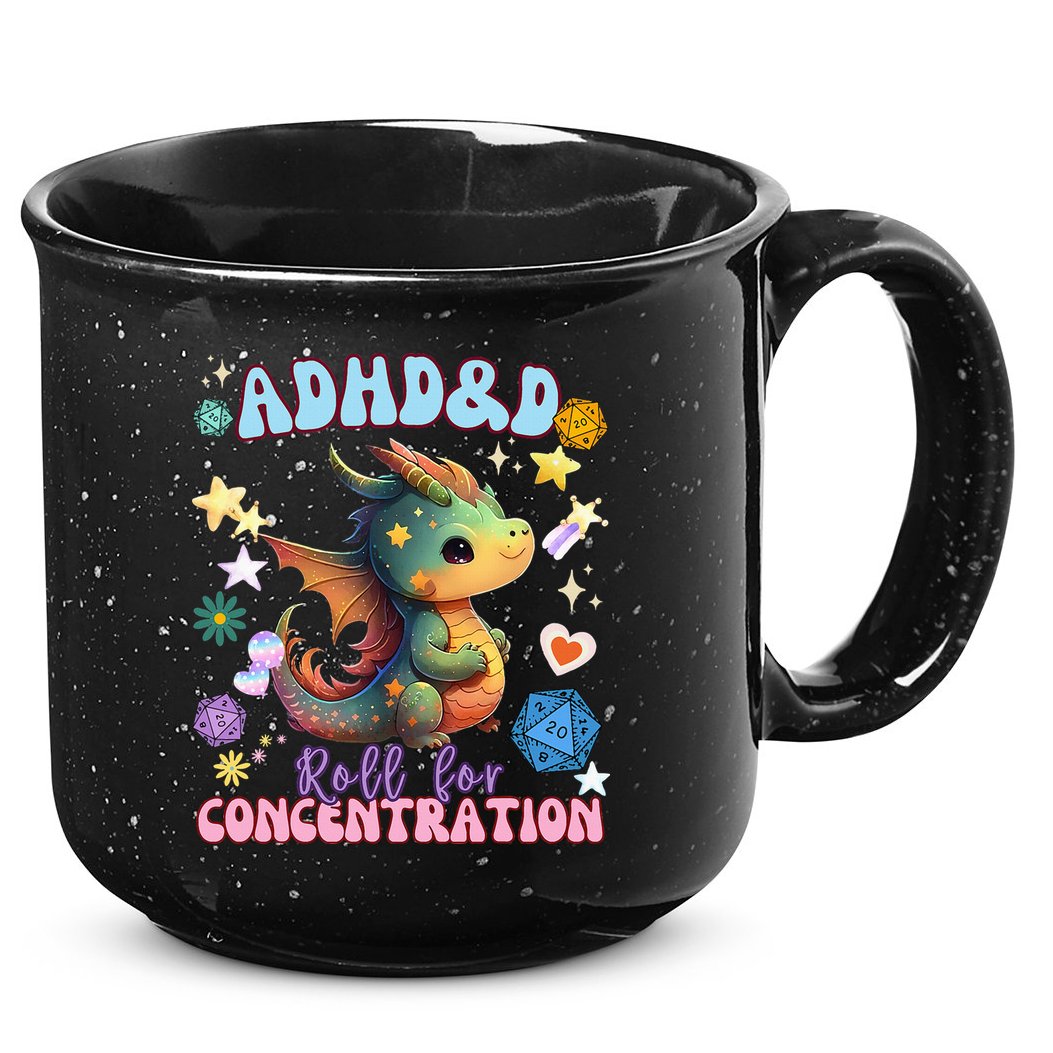 ADHD&D Roll For Concentration Cute Watercolor Dragon 15oz Campfire Ceramic Mug