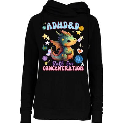 ADHD&D Roll For Concentration Cute Watercolor Dragon Womens Funnel Neck Pullover Hood