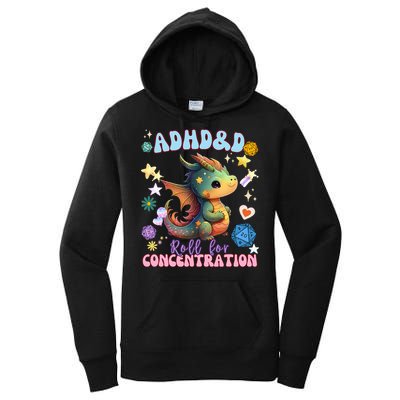ADHD&D Roll For Concentration Cute Watercolor Dragon Women's Pullover Hoodie