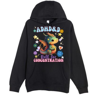 ADHD&D Roll For Concentration Cute Watercolor Dragon Premium Pullover Hoodie