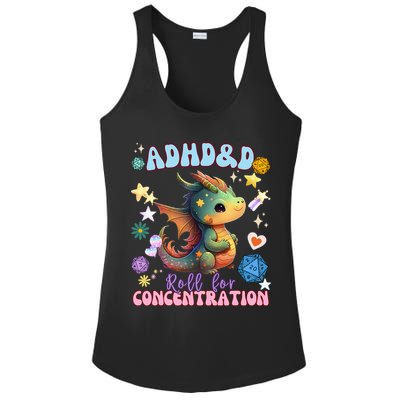 ADHD&D Roll For Concentration Cute Watercolor Dragon Ladies PosiCharge Competitor Racerback Tank