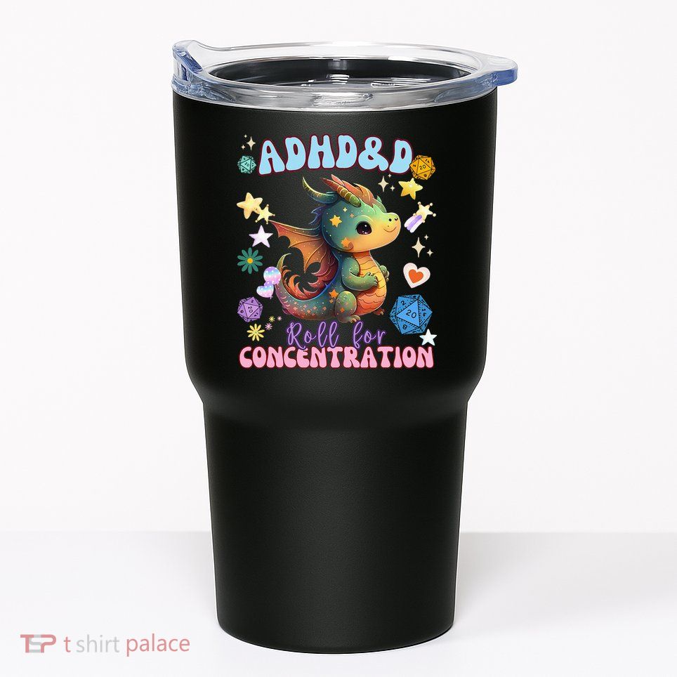 ADHD&D Roll For Concentration Cute Watercolor Dragon Tumbler