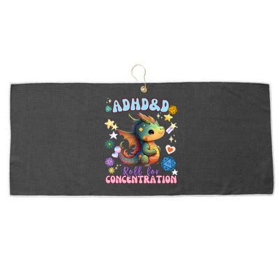 ADHD&D Roll For Concentration Cute Watercolor Dragon Large Microfiber Waffle Golf Towel