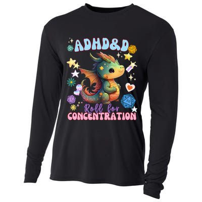 ADHD&D Roll For Concentration Cute Watercolor Dragon Cooling Performance Long Sleeve Crew