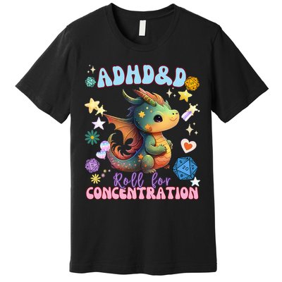 ADHD&D Roll For Concentration Cute Watercolor Dragon Premium T-Shirt