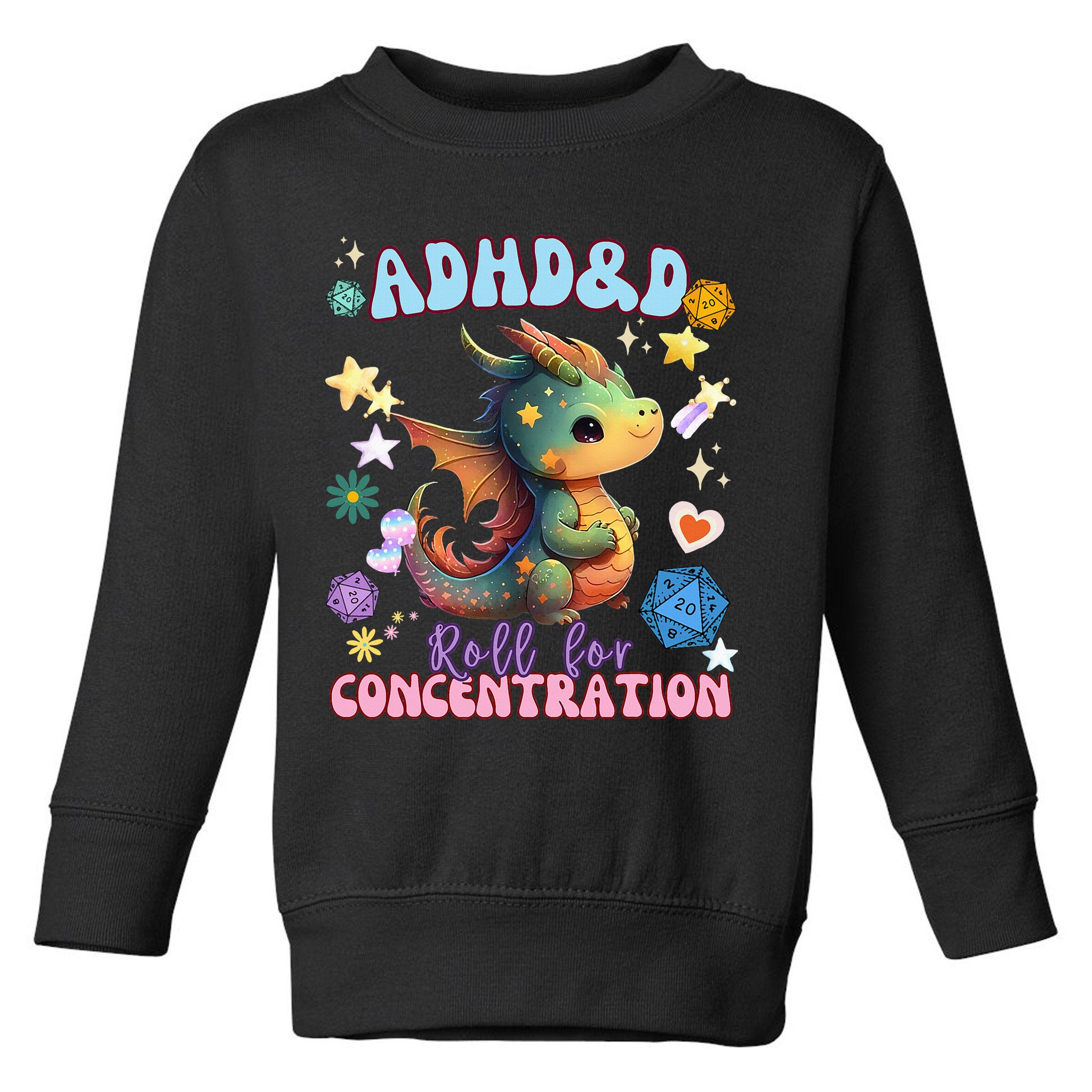ADHD&D Roll For Concentration Cute Watercolor Dragon Toddler Sweatshirt