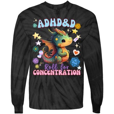 ADHD&D Roll For Concentration Cute Watercolor Dragon Tie-Dye Long Sleeve Shirt