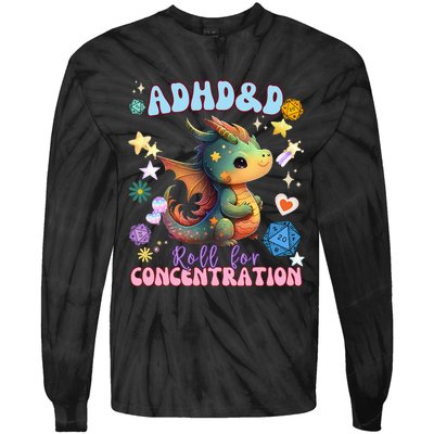 ADHD&D Roll For Concentration Cute Watercolor Dragon Tie-Dye Long Sleeve Shirt