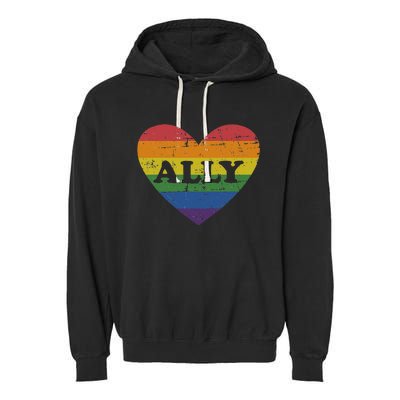 Ally rainbow flag heart for LGBT gay and lesbian support Garment-Dyed Fleece Hoodie