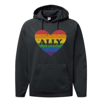 Ally rainbow flag heart for LGBT gay and lesbian support Performance Fleece Hoodie