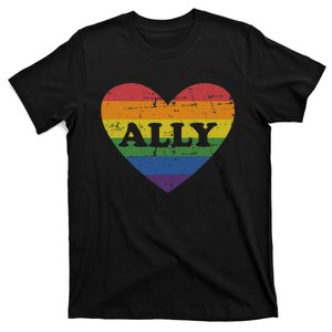 Ally rainbow flag heart for LGBT gay and lesbian support T-Shirt