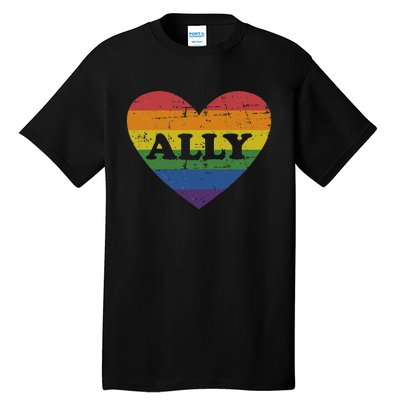 Ally rainbow flag heart for LGBT gay and lesbian support Tall T-Shirt