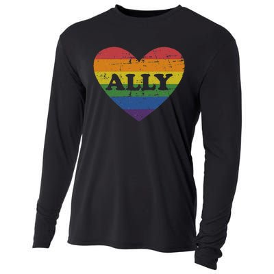 Ally rainbow flag heart for LGBT gay and lesbian support Cooling Performance Long Sleeve Crew