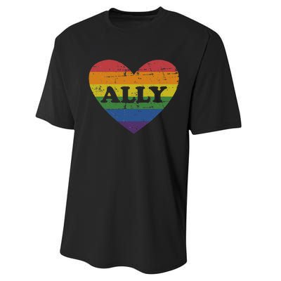 Ally rainbow flag heart for LGBT gay and lesbian support Performance Sprint T-Shirt